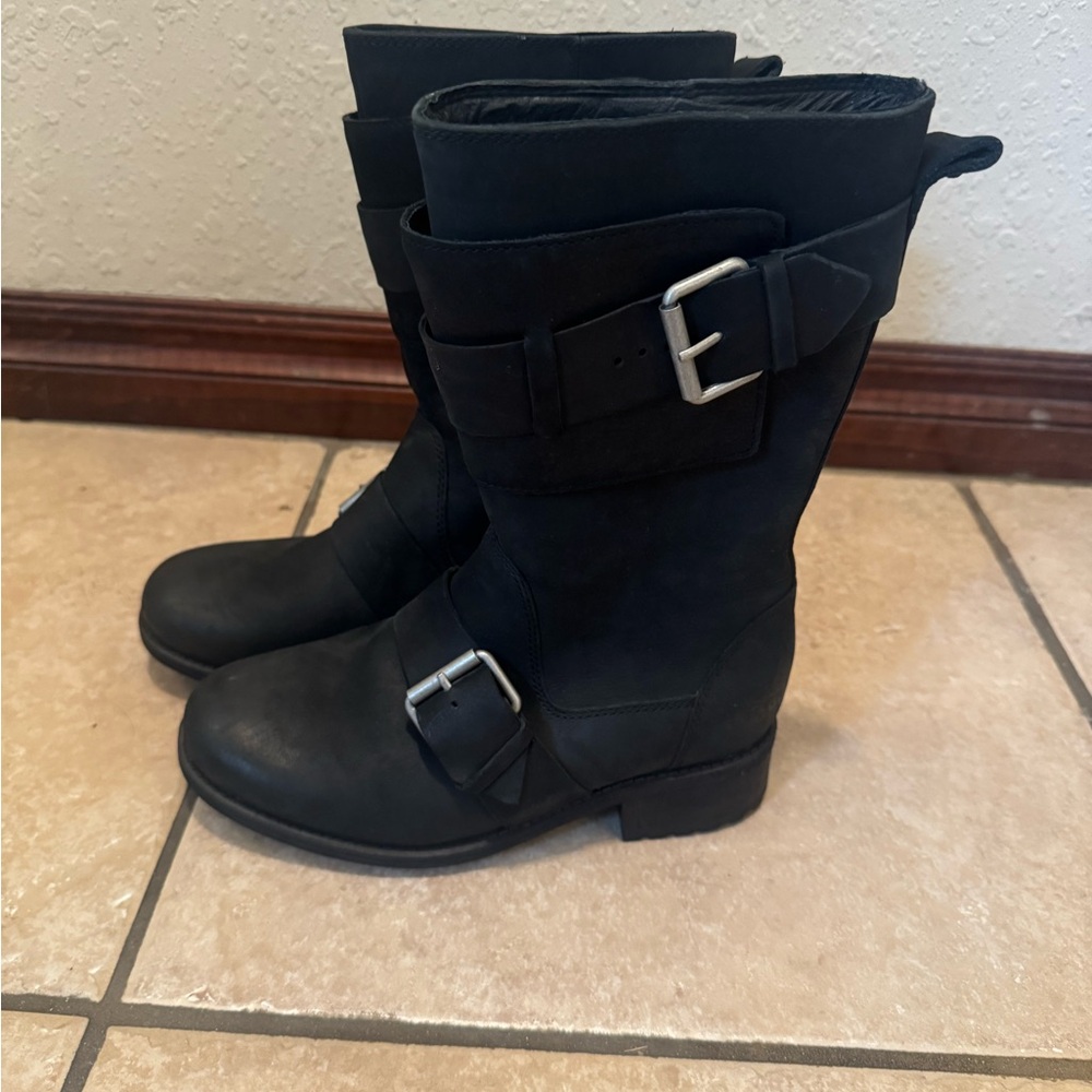 UGG Black Moto Boots with Silver Buckles